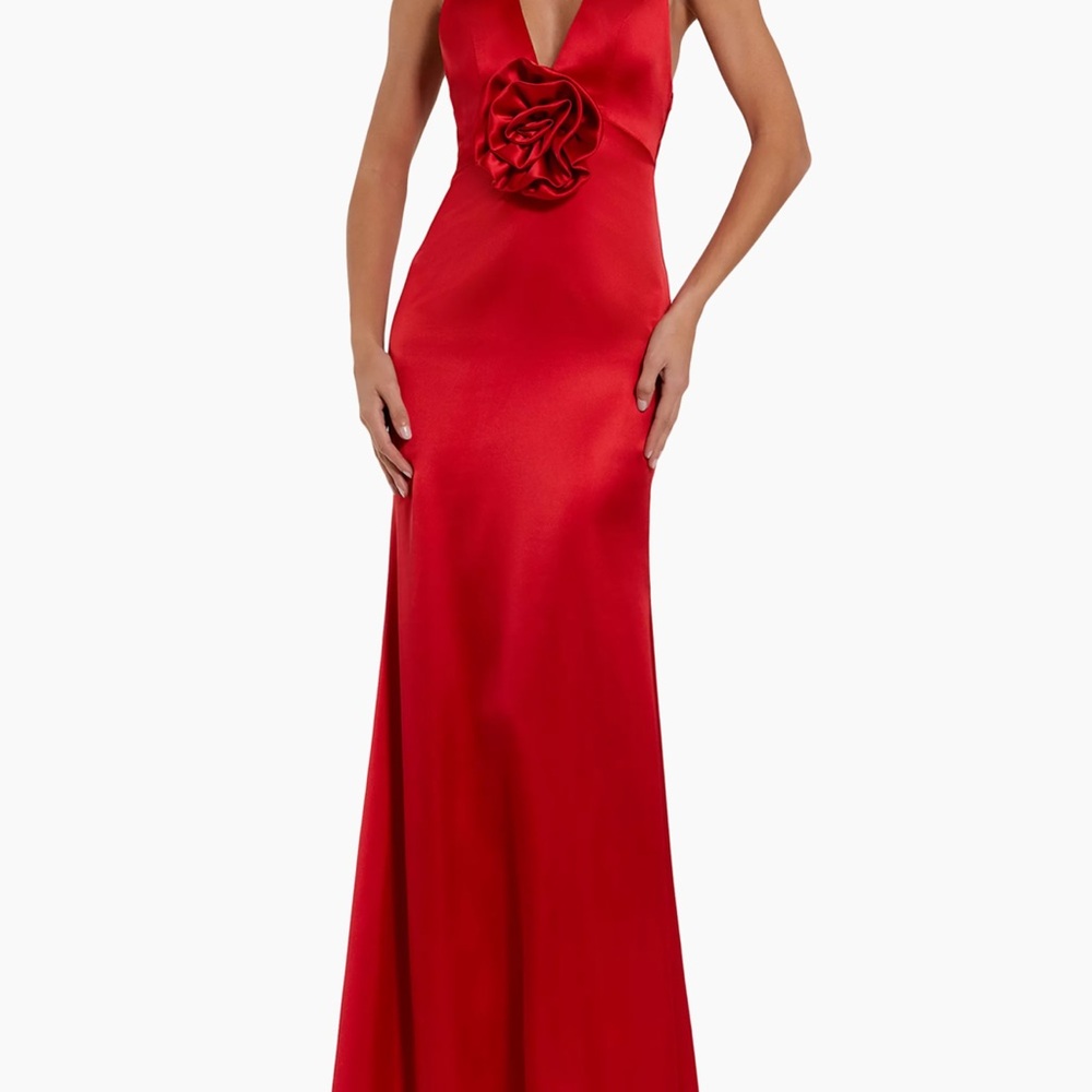 Rosette Vneck slip satin dress. Brand New with Tag past return date. Size 4